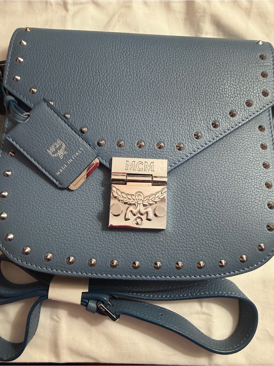 MCM Handbags - MCM Patricia Studded Leather Crossbody Bag Blue NWT Authentic COA Made Italy